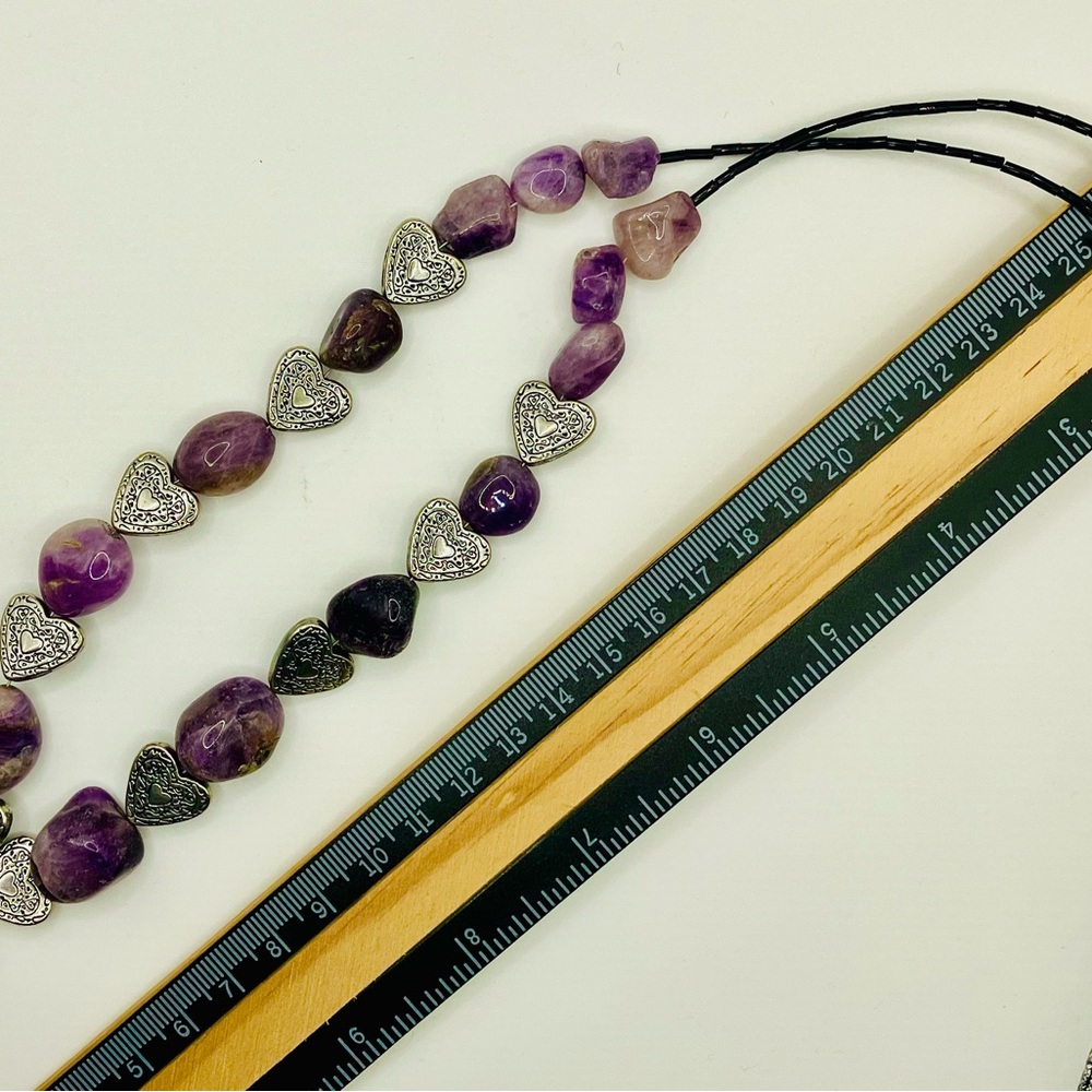 Amethyst Purple stones silver heart Necklace - Picture 2 of 6